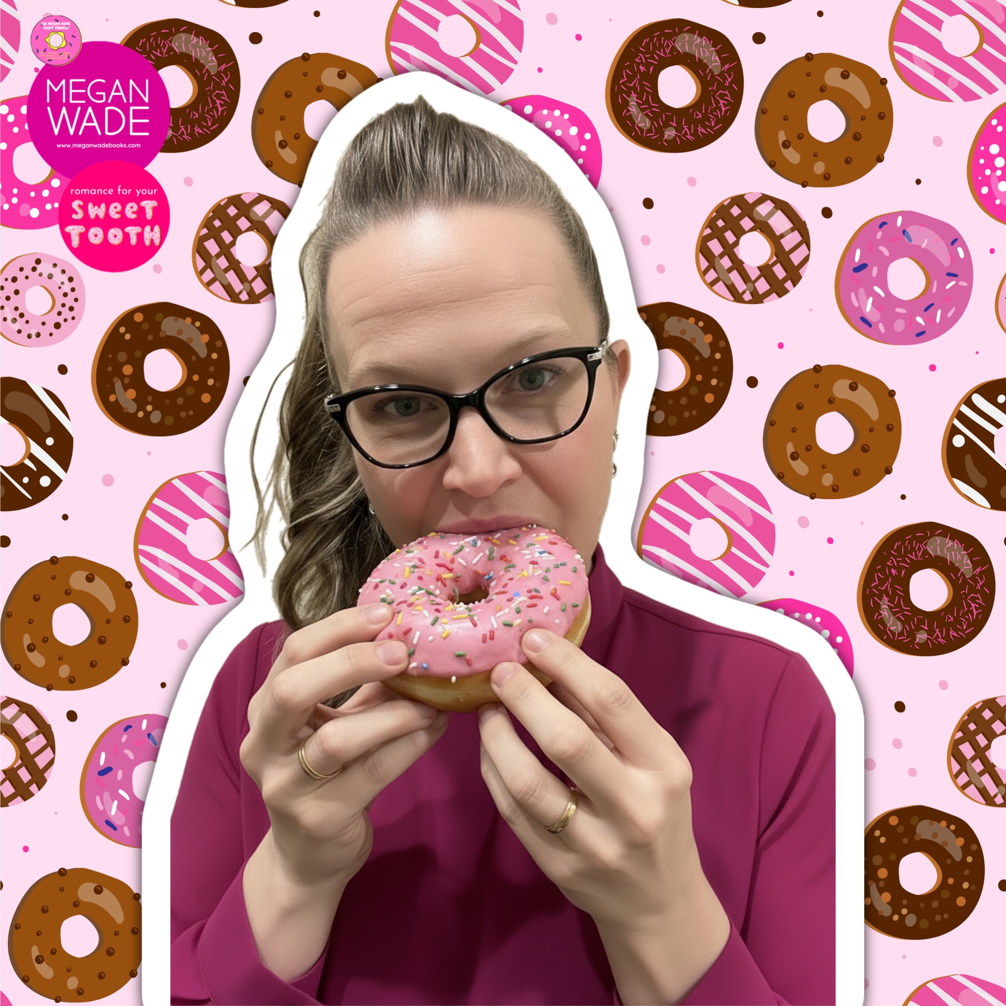Megan Wade holding a pink frosted donut