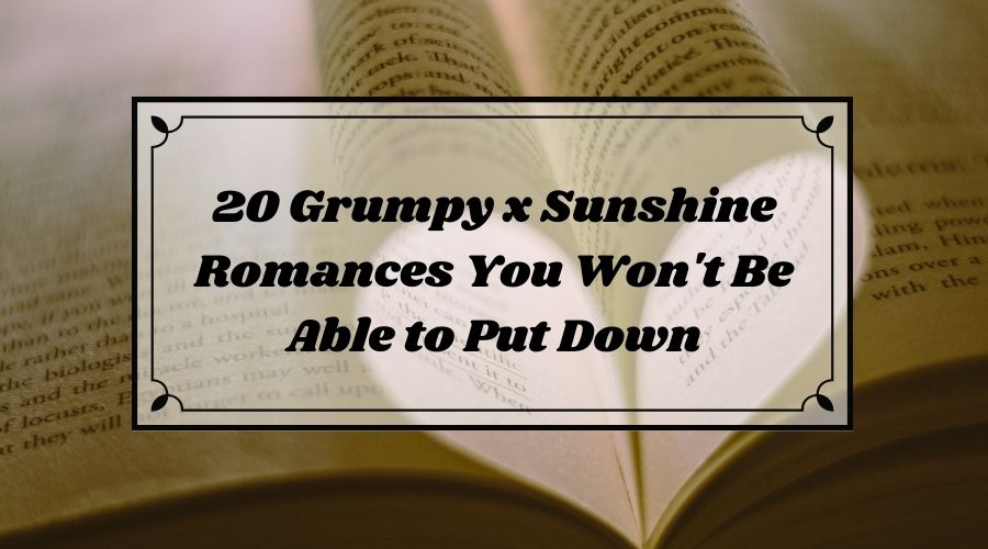 Stack of romance books with a sunshine and storm cloud illustration representing the grumpy sunshine trope